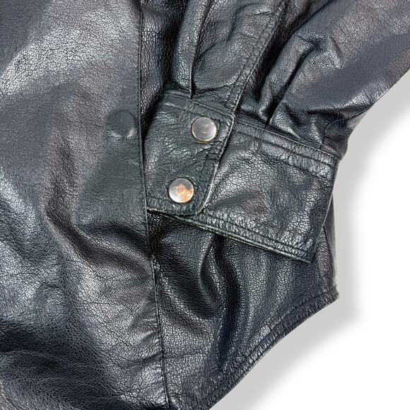 Vintage LEATHER KING Men's black genuine leather button down jacket shirt SMALL - Picture 9 of 15
